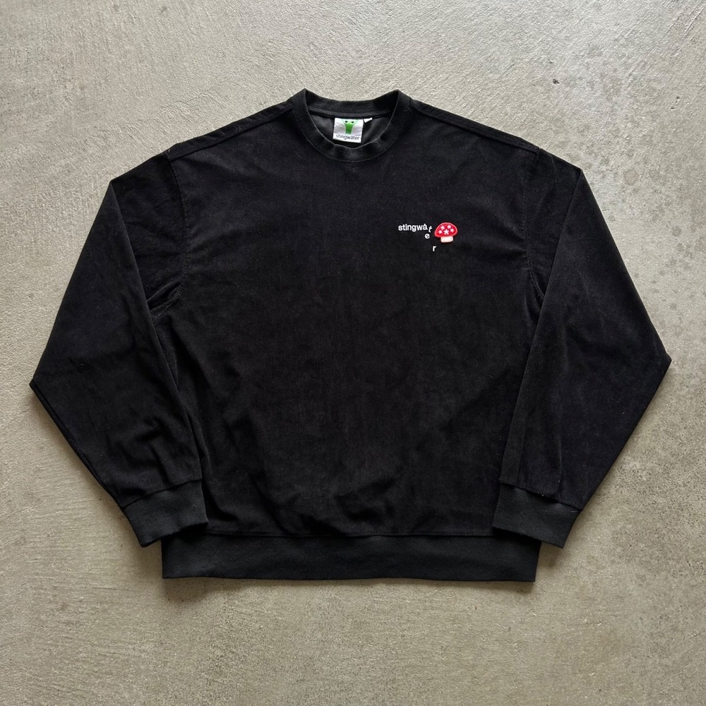 Stingwater Aga Mushroom Sweatshirt Size XL‎ Black Corduroy Crewneck Melting Logo